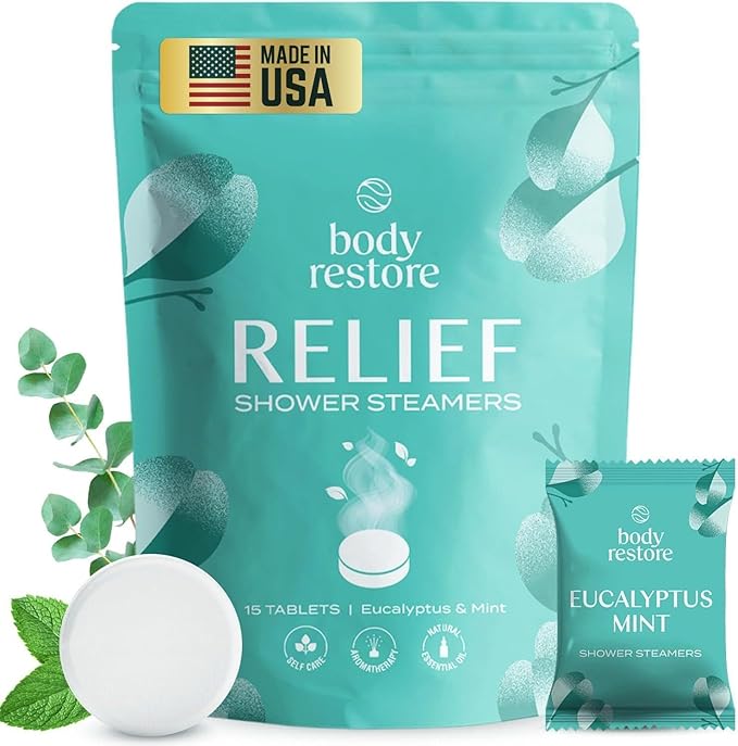 Body Restore Shower Steamers Aromatherapy 15 Pack - Mothers Day Gifts for Mom, Grandma, Birthday Gift for Dad, Daughter, Best Friend, Travel Essentials, Stress Relief, Self Care - Eucalyptus