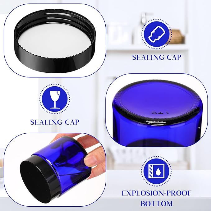 Norme 36 Pcs 4 oz Glass Jars with Lids Leakproof Round Airtight Empty Cosmetic Jars with Inner Liners Lid for Storing Lotions Powder Ointments Candle Making (Blue,Black)