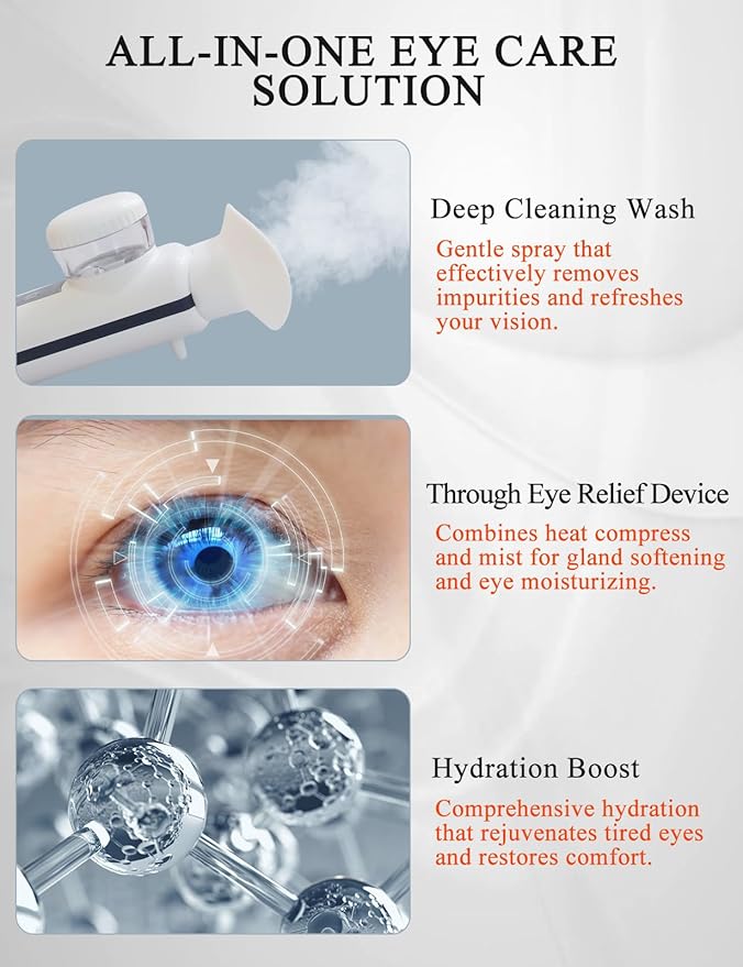 Heated USB Nano Eye Moisturizer & Soother - Portable Drops Steamer for Dry Eye, Rechargeable Electric Mist Sprayer With Warm Compress for Stye Relief, Home & Travel, Off White