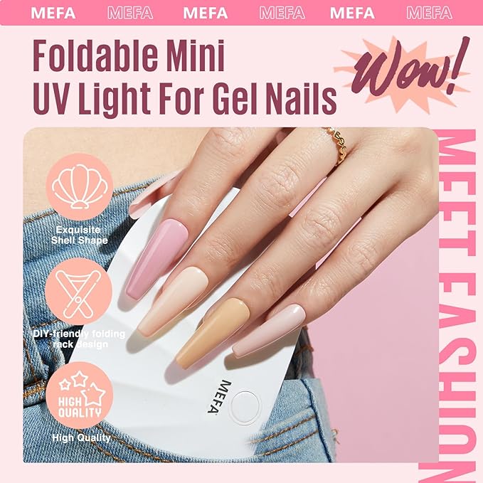 MEFA 19 Pcs Gel Nail Polish Kit with U V Light, 12 Colors All Seasons Nude Milky White Soak Off Gel Polish Nail Set with Base Top Coat Essential Manicure Tools Beginners Salon Nails DIY Art