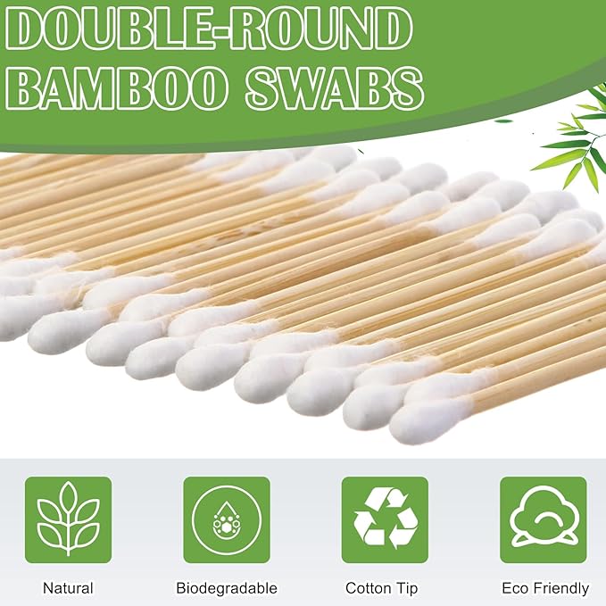 5000 Count Bamboo Cotton Swabs Double Round Buds Organic Cotton Swabs with Tips for Ears Sterile Tipped Applicator Makeup Swab Daily Makeup Eye Cleaning