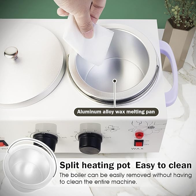1.2L Double Wax Warmer Machine for Hair Removal, Professional Electric Wax Heater with Adjustable Temperature, Including 40PCS Wooden Wax Sticks