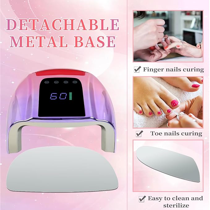 96W Rechargeable UV LED Nail Lamp,Portable Cordless UV Light for Nails with LCD Display Auto Sensor,4 Timer Setting and Smart Sensor Nail Dryer,Nail Cure Light with Removable Bottom(Colorful)