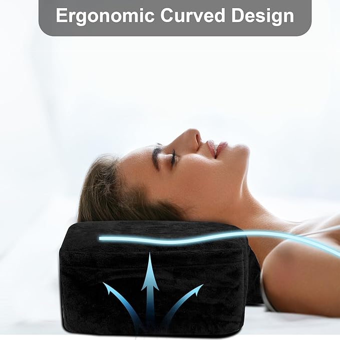 IMENE Lash Pillow for Lash Extensions- Memory Foam Lash Pillow with Neck and Back Support, Ergonomic lash Bed Pillow with Velvet Pillowcase and Lash Organizer Pockets （Black）