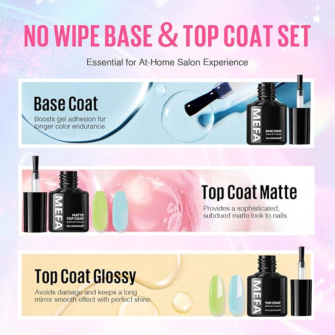 MEFA 35 Pcs Pastel Gel Nail Polish Set, 32 Colors Spring Collection Gel Nail Polish Kit Macaron Pink Green Nail Art Manicure DIY Home Decoration Beginners Gifts for Women Girls