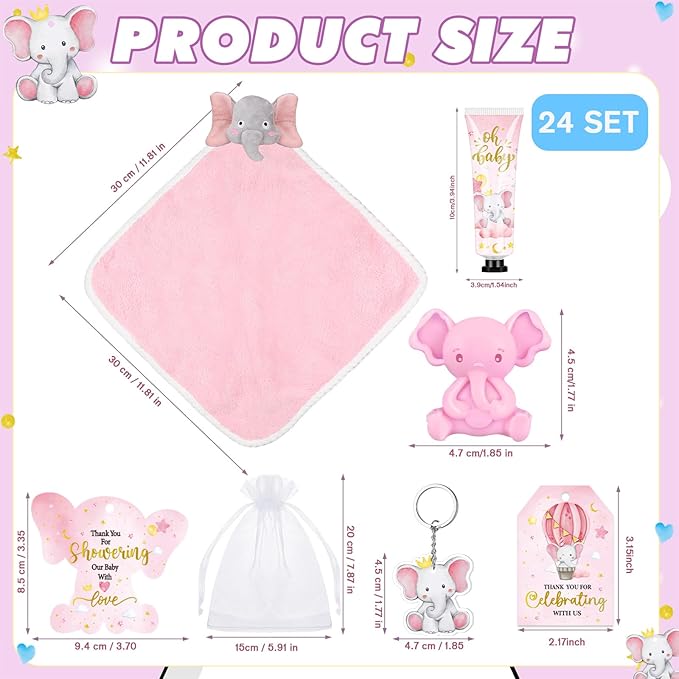 168 Pcs Pink Elephant Baby Shower Favors Baby Shower Gifts Bulk Hand Cream Towels Soaps Keychains Organza Bags Guest Appreciation Gift with Thank You Tags and Cards for Boys Girls Guest