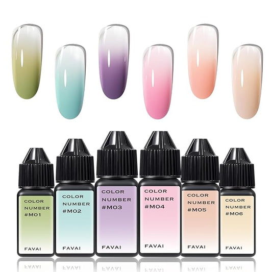 FAVAI 6 Colors Airbrush Gel Nail Polish Air Gel Set - Macaron Collection (#M) 6 * 15ml