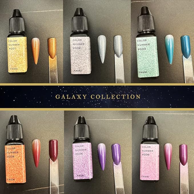 FAVAI 6 Colors Airbrush Gel Nail Polish Kit Air Gel Set Glitter Collection 6 * 15ml