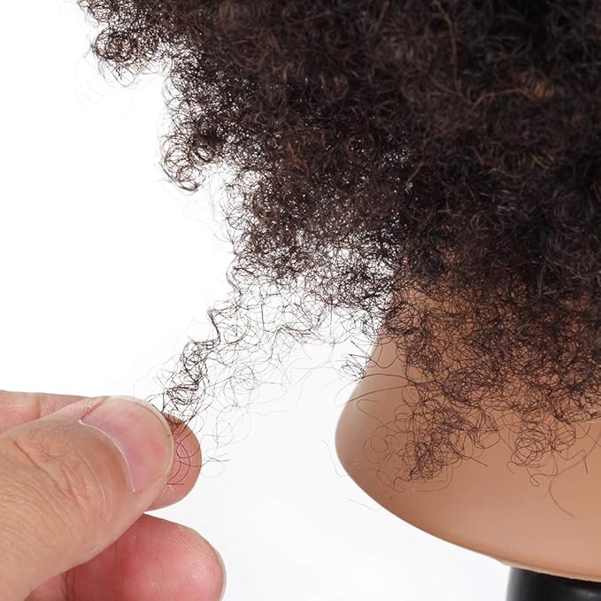 14" afro mannequin head for braiding 4C Type 100% Human Hair Curly Hair Hairdresser Training Head African Cosmetology Doll Head for Styling Cornrow Braiding with Clamp Stand