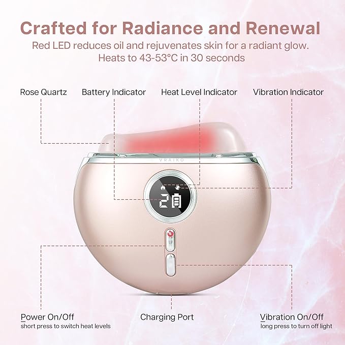 Alpenglow Electric Gua Sha Device, Rose Quartz Gua Sha Facial Tools with Heat and Vibration, Gua Sha Face Massager for Lymphatic Drainage, Lift, Puffiness, Rejuvenation and Natural Glow