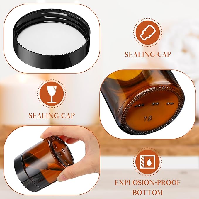 Norme 24 Pcs 4 oz Glass Jars with Lids Leakproof Round Airtight Empty Cosmetic Jars with Inner Liners Lid for Storing Lotions Powder Ointments Candle Making (Black,Amber)