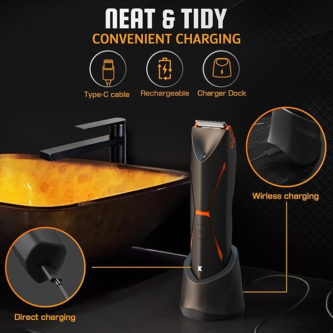 Electric Body Hair Trimmer for Men - Cordless Mens Ball Shaver, Waterproof Men's Groin Groomer, Replaceable Ceramic Blade Pubic Grooming, Rechargeable Balls Razor for Shower,Safe Shaving Bodygroom