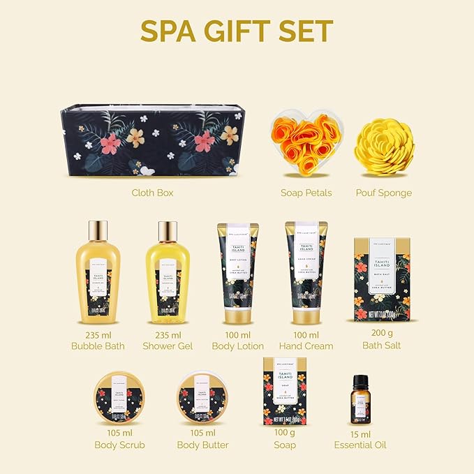 Spa Luxetique Bath Gift Set - 12pcs Spa Gift Basket With Bubble Bath, Bath Bombs, Essential Oil, Body Scrub, Hand Cream - Perfect for Mom's Birthday or Mother's Day