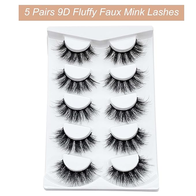 False Eyelashes Mink Lashes Fluffy Dramatic 20mm Long Faux Mink Eyelashes D Curl Wispy Fake Lashes Pack Look Like Extension