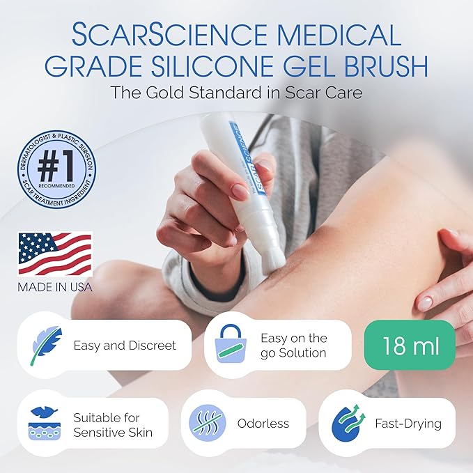 Brush On Medical Grade Silicone Scar Gel XL Wand for Body and Facial Scars, Hypoallergenic Silicone Scar Gel for Surgical Scars and Post-Cosmetic Procedures, 18 mL