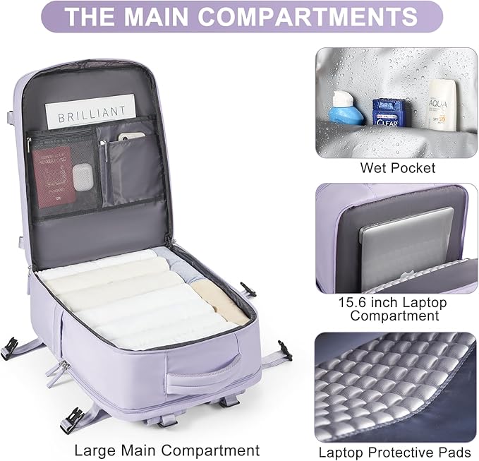 coofay Travel Backpack Carry On Flight Aapproved Personal Item Travel Bag Mochila De Viaje Travel Backpack For Men Spirit Airlines Personal Item Bag 18x14x8 Carry On Backpack For Airplanes Purple