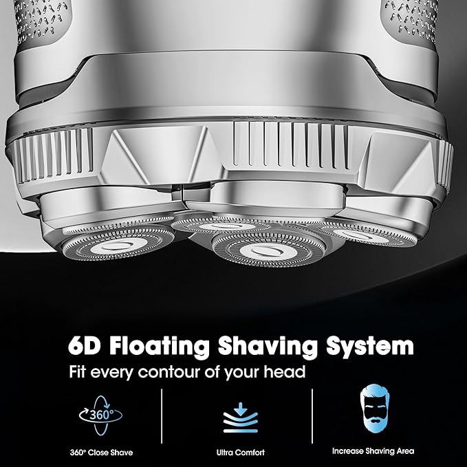 Karrte Head Shavers for Bald Men, 6D Magnetic Electric Razor with 2 Gear High-Speed Motor for Fast Shaving, IPX6 Waterproof, Hypoallergenic Wet/Dry Shaving Razor with LED Display & Travel Lock Silver