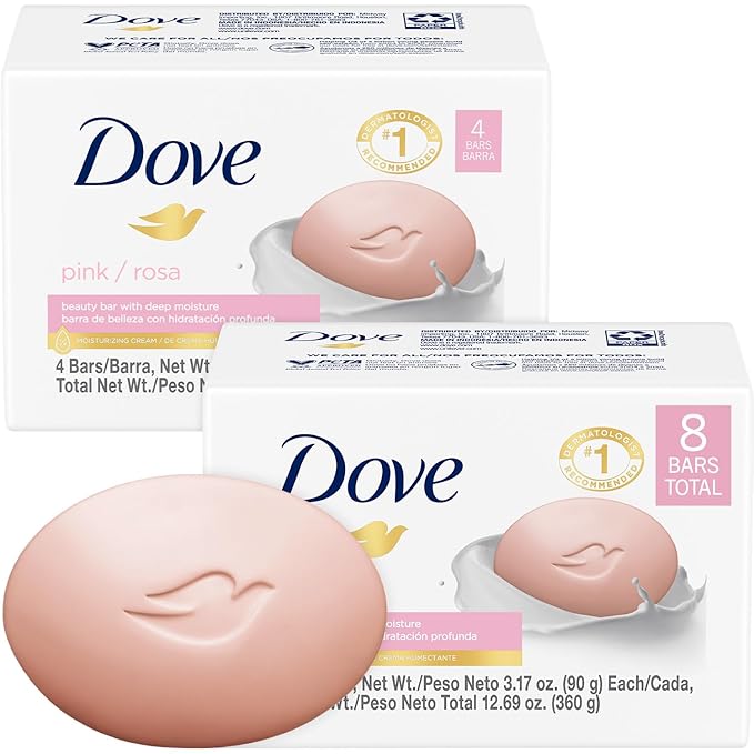 Dove Soap, Pink Beauty Bar 2-Pack (8 Soap Bars) – 3-in-1 Moisturizing Face, Body & Hand Soap, 4.75 Oz Ea