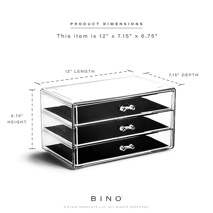 BINO | 3-Drawer Makeup Organizer, Park Avenue | THE MANHATTAN SERIES | Modular Design Storage Drawers | Vanity Acrylic Organizers | Stackable Storage Bins | Clear Makeup Organizers And Storage