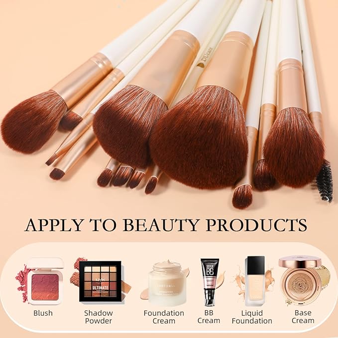 DUcare Makeup Brushes with Bag - 14Pcs Professional Synthetic Make Up Brushes Set for Blush Concealer Foundation Bronzer Powder Eyebrow Contour Eyeshadow Blending Makeup Brush Set Mekaup bag, White