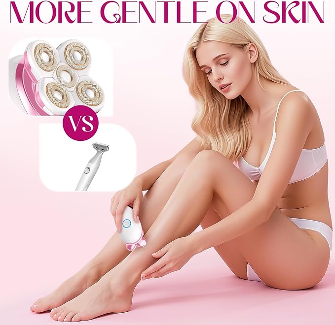 Electric Razors for Women Legs, Flawless Electric Shaver for Women, Rechargeable Waterproof Women's Bikini Trimmer for Arms Legs Underarms Pubic Area, Wet Dry Body Hair Remover (Pink)