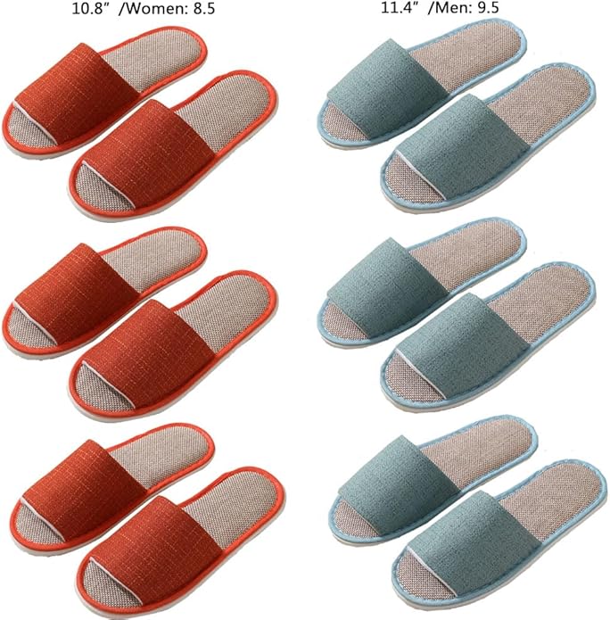 5-6 Pairs Spa Slippers, Non Slip Disposable Slippers for Guest, Washable Foldable Indoor Slippers, Open Toe Linen Spa Slippers for Women Men