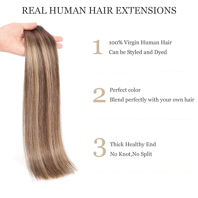 Clip in Hair Extensions Human Hair,#4/27 T4 Chocolate Brown to Caramel Blonde 18Inch 8pcs 120g 20Clips Remy Hair Extensions Straight Human Hair