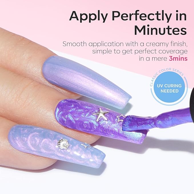 modelones Pearl Gel Nail Polish Set, 6 Colors Ocean Shimmer White Hot Pink Purple Blue Green Mermaid Glitter Gel Polish Soak Off Nail Drawing Nail Gel Polish Swirl Shell Thread Effect DIY Gift