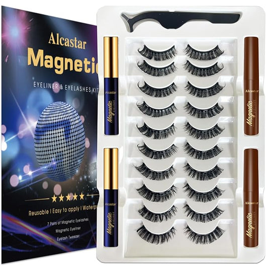 Alcastar Magnetic Eyelashes with Eyeliner Kit, Magnetic Lashes Natural Looking with, Long Lasting, Easy Apply,Cruelty-Free. (Fluffy-DH0604)