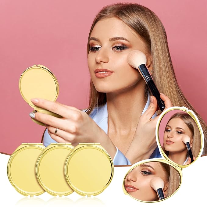 Yalikop 8 Pcs Portable Folding Compact Mirror Bulk with 1X 2X Magnification Double Sided Mini Travel Makeup Mirror for Women Bridesmaid Gifts(Gold)