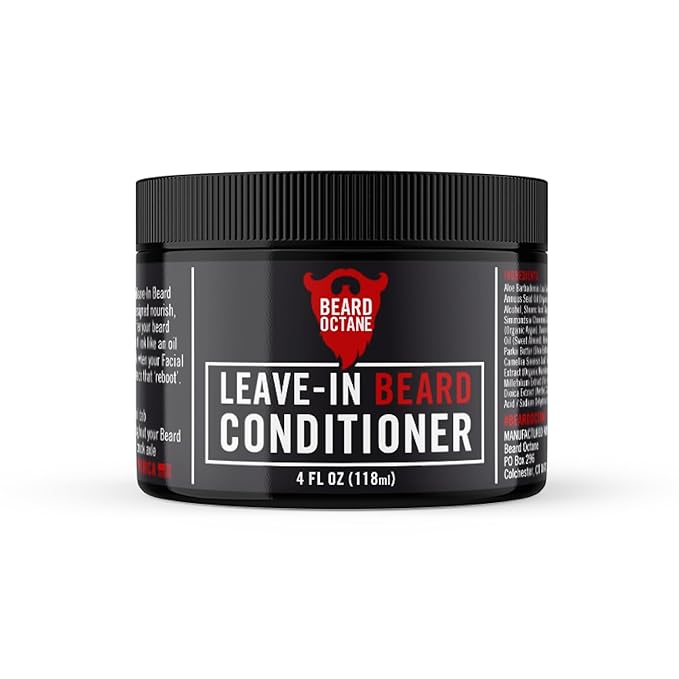 Beard Octane: Neutral Leave In Beard Conditioner w/Argan & Aloe Vera - 4 oz - Unscented - Soften & Moisturize Damaged Beards - Made in USA