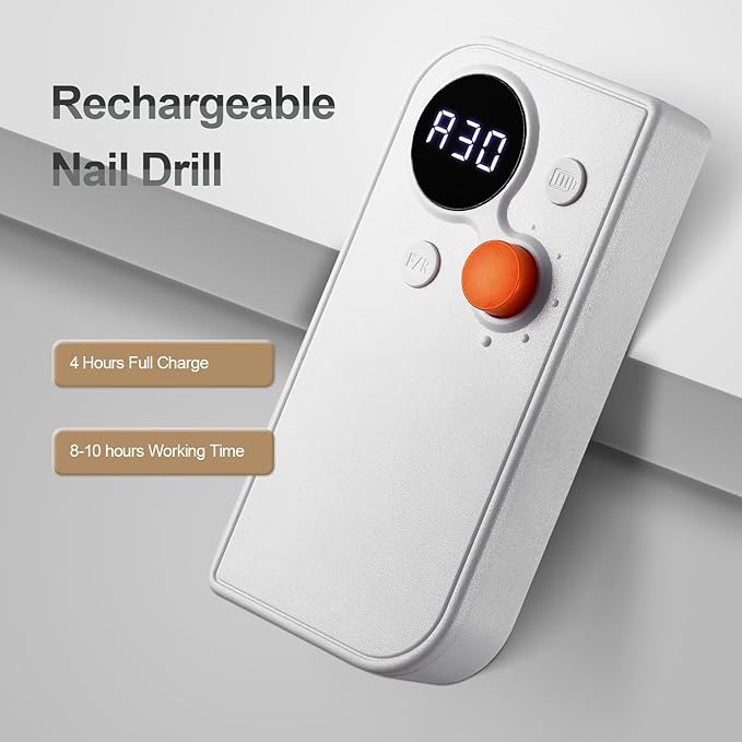 Portable Nail Drill Kit Rechargeable 30000 RPM Electric Nail Machine Professional Cordless E-File Nail Drill Set with 7 Nail Bit, Polishing