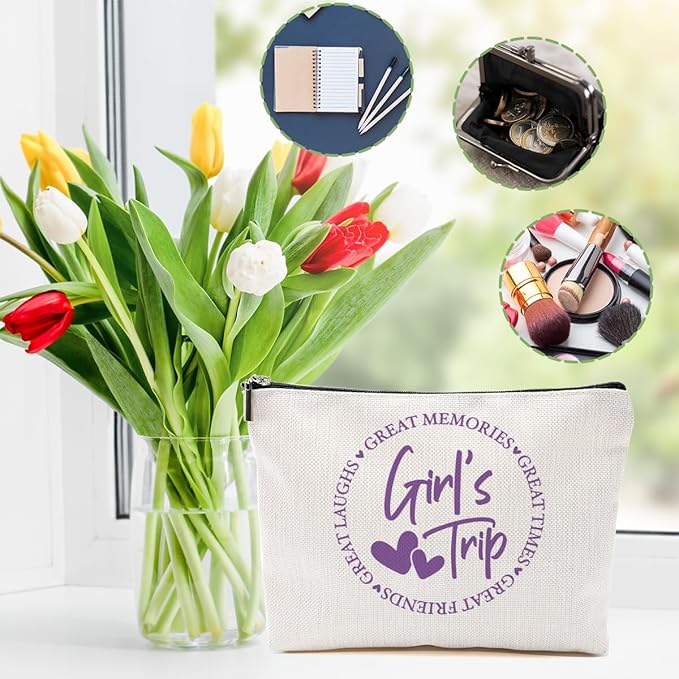 6Pcs Girls Trip Gifts Favors, 2025 Girls Weekend Gifts Makeup Bag, Bestie Gifts Weekend Bag Travel Gifts Vacation Cosmetic Bag, Friendship Gifts for Friends, Graduation Wedding Gifts Toiletry Bag