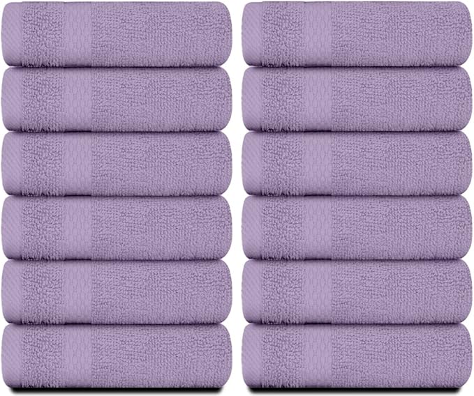 White Classic Luxury Washcloths for Bathroom-Hotel-Spa-Kitchen-Set - Circlet Egyptian Cotton - Highly Absorbent Hotel Quality Face Towels - Bulk Set of 12-13x13 Inch (Lavender)