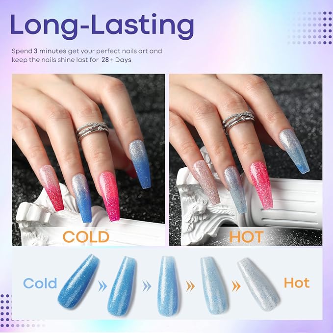 MODELONES Mood Gel Nail Polish Set Temperature Color Changing Gel Colors Collection Red Blue Glitter Gel Polish Soak Off 6 Colors Christmas Gifts New Year Holiday Salon DIY at Home
