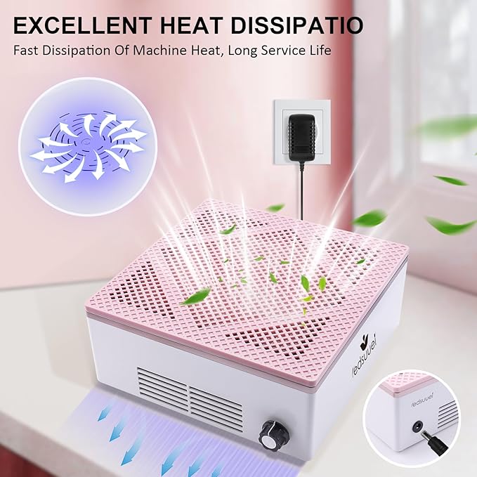 80W Nail Dust Collector LEDSUUEI: Super Powerful Dust Collector Nail Tech with Reusable Filter Adjustable Nail Vacuum Dust Collector Electric Dust Suction Machine for Acrylic Gel Nail Polishing