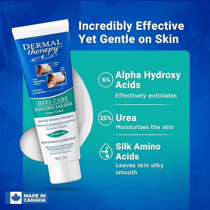 Dermal Therapy - Heel Care Cream, Foot Cream for Dry Cracked Heels, Intense Foot Moisturizer with Urea and AHA, Foot Lotion and Feet Exfoliator with Non-Greasy Formula, 3 o.z.