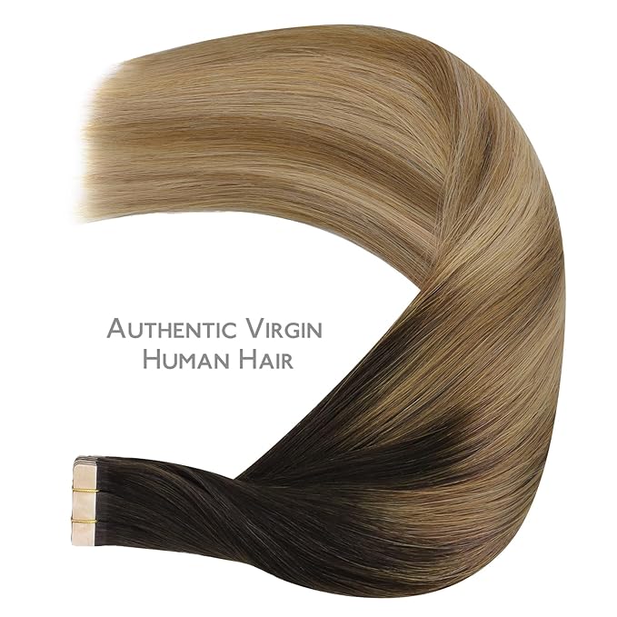 WENNALIFE Tape in Hair Extensions Human Hair Dark Brown to Chestnut Brown and Dirty Blonde Highlighted Tape in Extensions, 10pcs 25g 18 inch Remy Invisible Tape Ins Straight Colored Soft Refill Set
