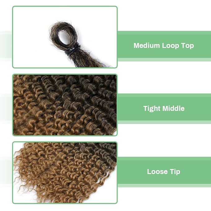 24 In 30 Strands Curly Dreadlock Extensions, Ombre Brown Synthetic Single Ended Dreads Extensions, 100% Handmade Dreads Hippie Style Dreadlocks for Woman