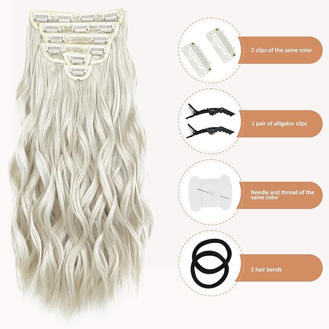 Clip in Hair Extensions for Women - 20 Inch Long Wavy Brown Extensions, 6PCS Ice Brown Hairpieces that Blend Naturally with Your Real Hair (20 Inch, Ice Blonde)