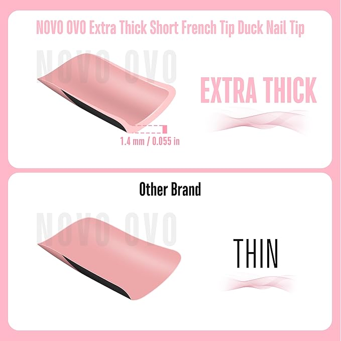 Black French Tip Short Duck Nail Tips Press on, BABY PINK Pre-designed Soft Gel Nail Extension, Extra thick Full Cover Matte Vrial False Nails for DIY x 12 Sizes 240 pcs