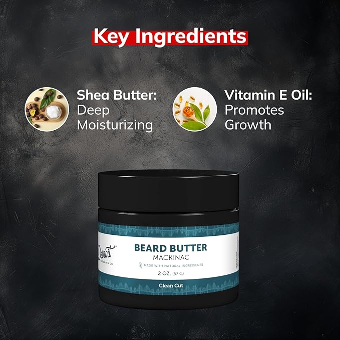 Detroit Grooming Co. Beard Butter for Men | Softens, Thickens & Hydrates with Safflower Oil & Shea Butter | Mackinac Scent, 2oz