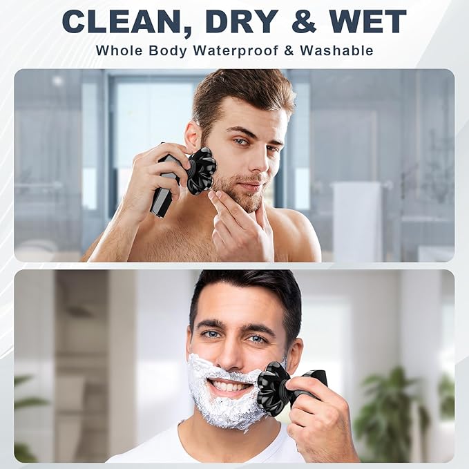 Hexus Head Shavers for Bald Men, Detachable Head Shaver Dry/Wet Bald Head Shaving for Men, IPX7 Waterproof Electric Razor Grooming Kit with LED Display and Type-C Charge, Light Black