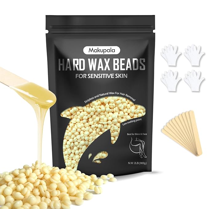 2lb Hard Wax Beads, Unscented Waxing Beads for Sensitive Skin Hair Removal, Low Melting Point Wax Beans for Full Body, Bikini, Underarm, Facial, Brazilian Waxing at Home Women Men