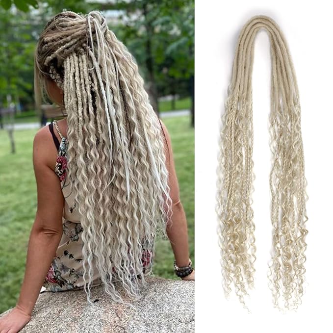 24 In Boho Braid Dreadlock Extensions, 10 Strands 613 Blonde Synthetic Double Ended Dreads Extensions, 100% Handmade Dreads Hippie Style Dreadlocks for Woman