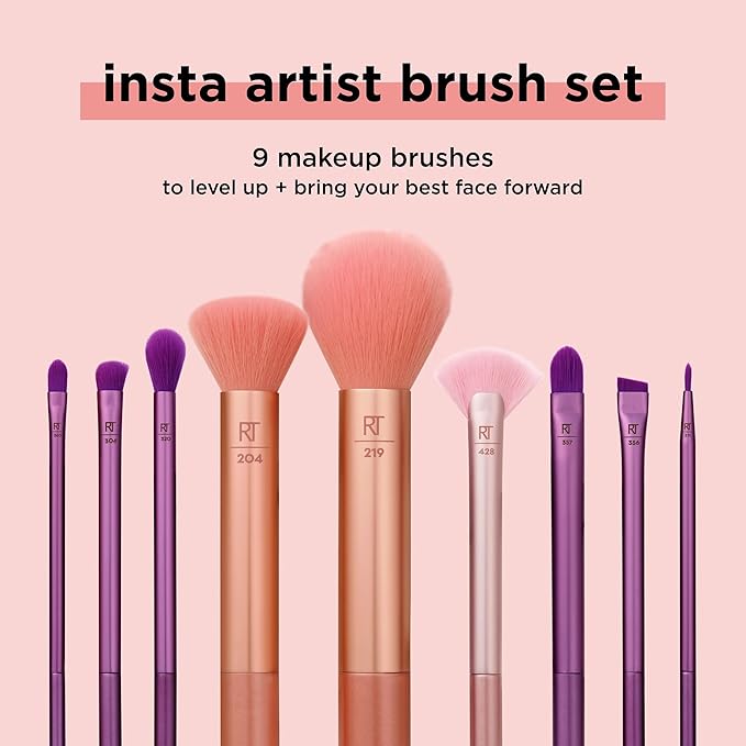 Real Techniques Insta Artist Brush Kit, Face, Cheek & Eye Brush Set, Makeup Brush Kit, For Foundation, Blush, Bronzer, Concealer, & Eyeshadow, Quality Makeup Tools, 9 Piece Gift Set