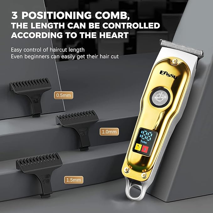 ENSSU Hair Trimmer for Men, Beard Trimmer for Men Professional with Zero-Gapped Steel T-Blade, LED Display, Barber Trimmer for Hair Cutting, Body Grooming
