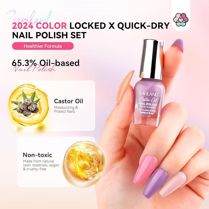 SAVILAND Nail Polish Set - 20pcs Classic Colors Quick-Dry Fingernail Polish,Regular Nail Lacquer Non-Gel Glitter & Solid Shades with Base Coat + Matte/Glossy Top Coats for Salon & Home Manicures