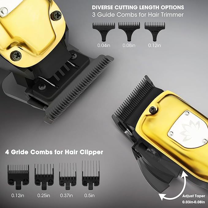 Karrte Professional Hair Clippers and Trimmer Set for Men, T-Shaper Trimmer & Foil Shaver, Nose & Ear Hair Trimmer, Cordless Clippers and Grooming Set, Hair Cutting Kit with LED Display Gold