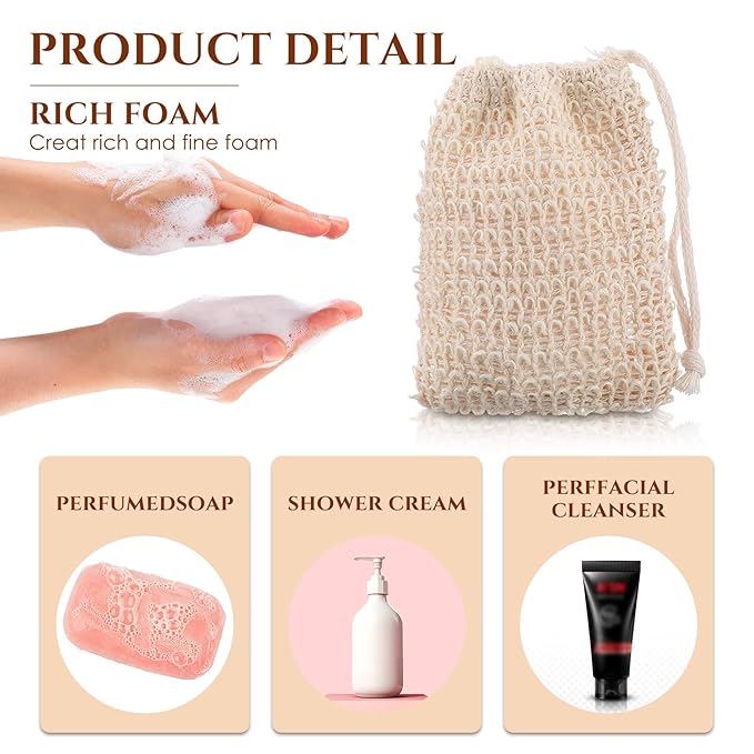 Rtteri 150 Pcs Soap Exfoliating Bag, Natural Sisal Soap Pouch Saver Body Shower Bar Mesh Body Net with Drawstring for Foaming and Drying